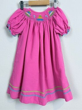 Collection Bebe Pink Embroidered Smocked Corduroy Christmas Dress 2T